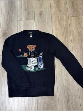 Ralph Lauren Navy Golf Bear Crewneck Sweater